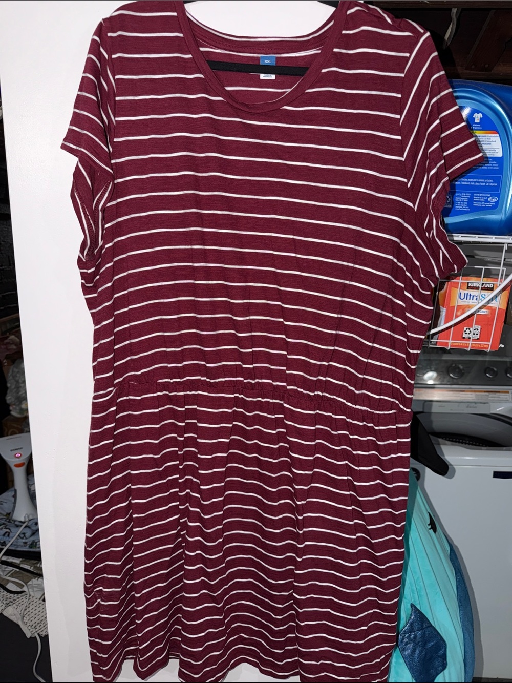 Old Navy Burgundy and White Striped Mini Dress